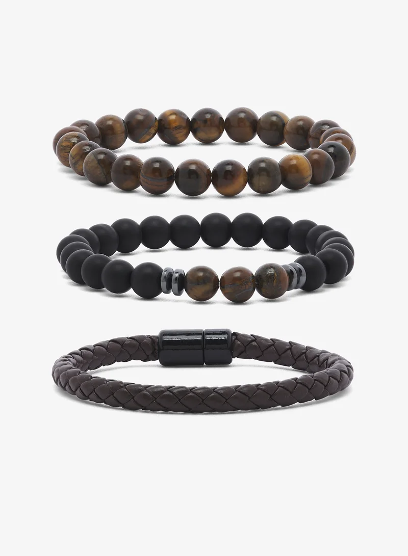 Seventy Five Multi-Layer Beaded and Leather Bracelet